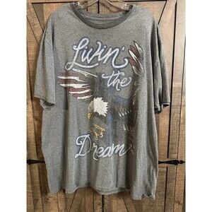 American Flag Flying Eagle "Livin' The Dream" Vintage Biker Style 2XL Gray Shirt